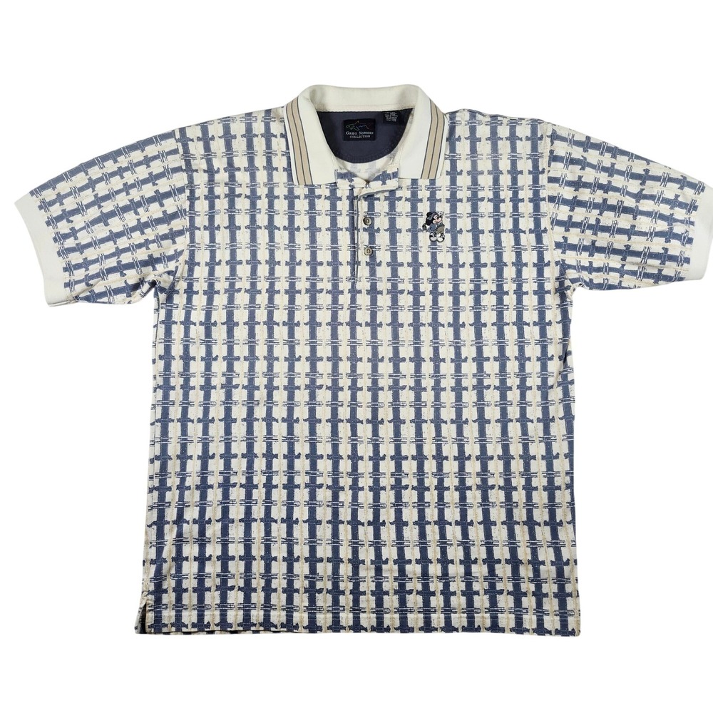 Greg Norman Disney Polo Mens XL Cream Blue Mickey Mouse Golf Shirt Cotton Good